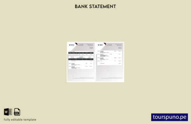 listo para imprimir plantilla de páginas de Word de extracto bancario QNB de Qat